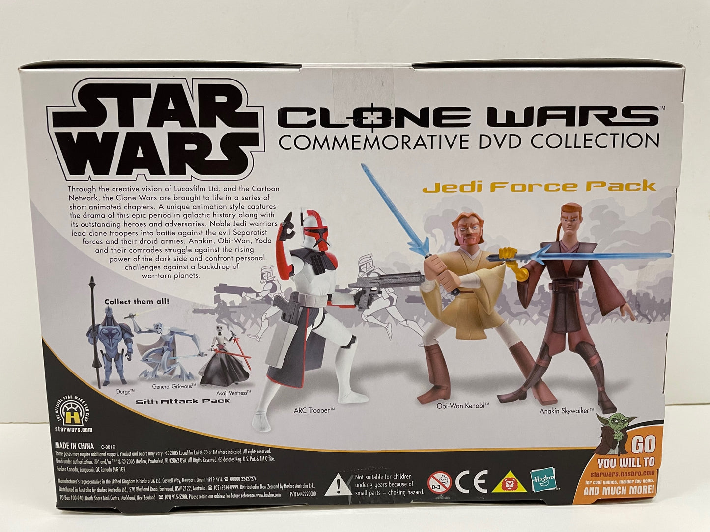 Cartoon Network Clone Wars Obi Wan, Anakin & ARC Trooper Figure DVD Set, Hasbro 2005