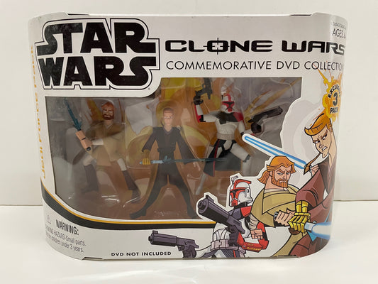 Cartoon Network Clone Wars Obi Wan, Anakin & ARC Trooper Figure DVD Set, Hasbro 2005
