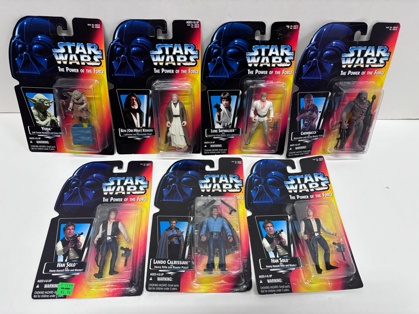 Power of the Force 2 Lot of 7 Figures, Hasbro 1996 Yoda Luke Han Solo