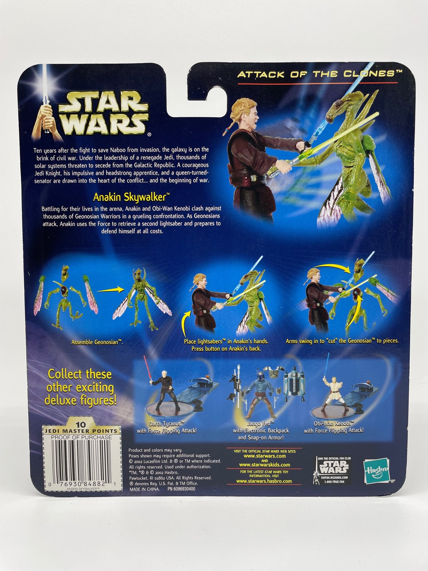 Attack of the Clones Anakin Skywalker (Lightsaber Slashing) Deluxe Figure Set, Hasbro 2002